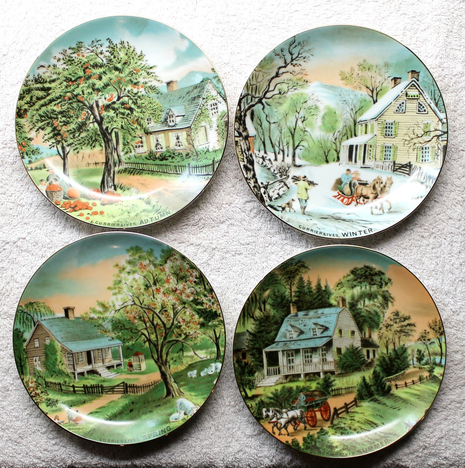 Currier & Ives Four Seasons Plates - Autumn, Winter, Spring Summer