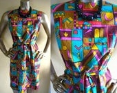 60s Psychedelic Mod Shift Dress S/M