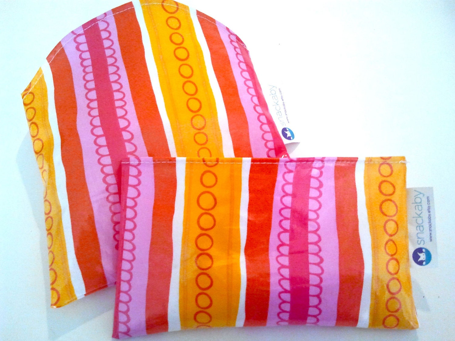 SNACKABY dishwasher-safe reuseable sandwich and snack bag set Pink Orange Red Stripe