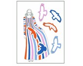 Bird Art A4 Print Of Woman With Birds Contemporary Folk Pink Red Blue Whimsical Quirky Art