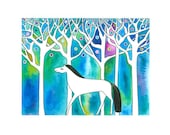 Art Narrative Illustration A4 Print White Horse Blue Green Watercolour Landscape Mythic Artwork