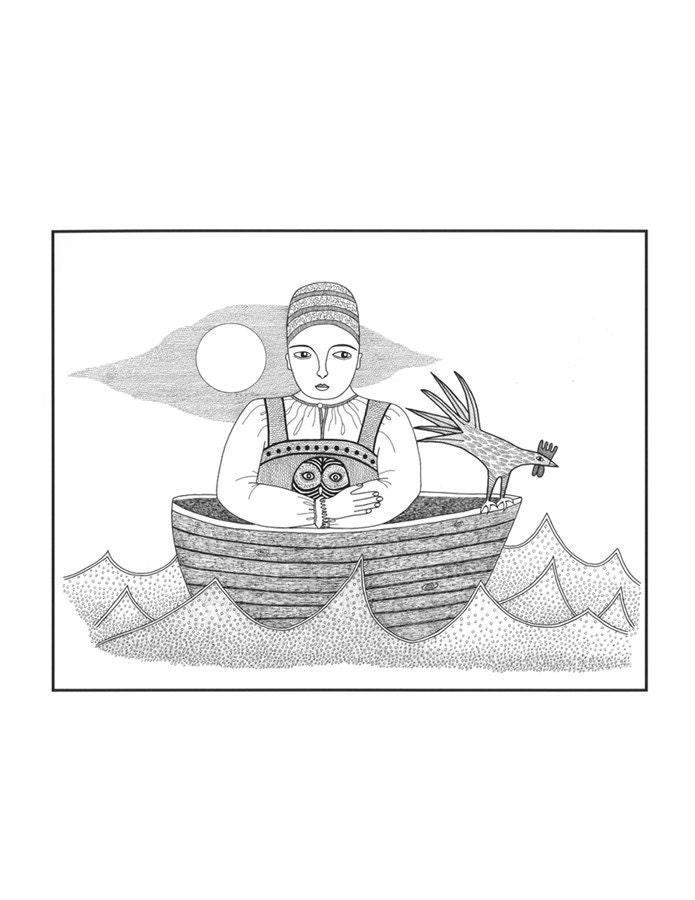Narrative Ink Illustration A4 Print Drawing Boat Woman Owl Bird Art Print Black And White Art Sea Contemporary Art - caitlihne