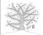 10" x 8" Pen and Ink Illustration Drawing Black And White Art Monochrome Bird Art Bird And Tree Illustration