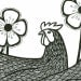 Original Art Original Drawing Illustration Folk Art Pen And Ink Art Stylised Hens Flowers Graphic Art Ink Art Black And White Art
