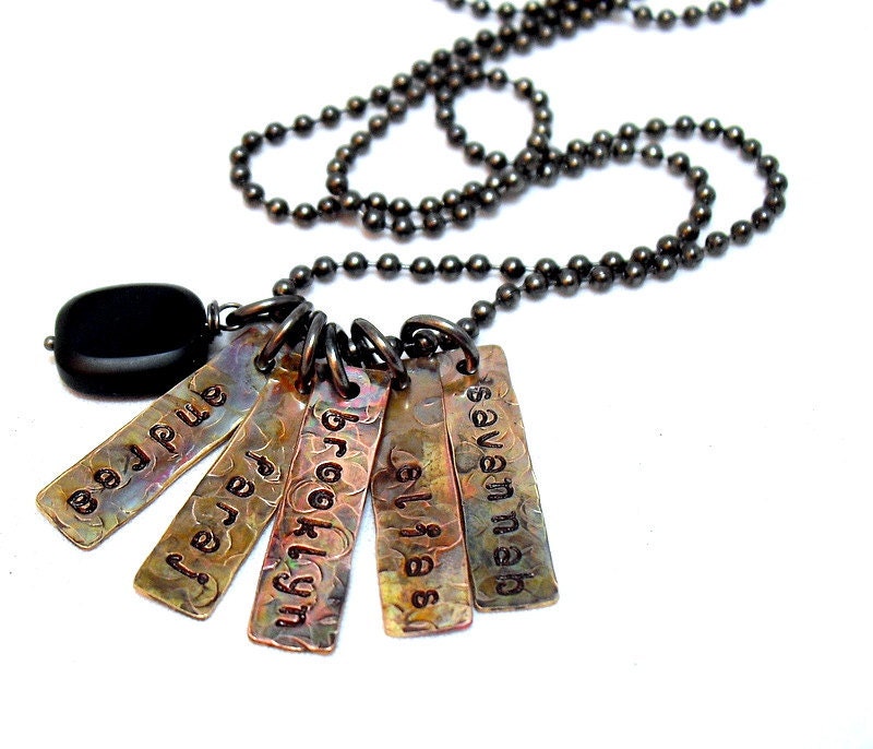 Five Tags - Personalize Multi Shape and Size Hand Stamped Disc Mommy Necklace Mixed Metal Jewelry for Mom