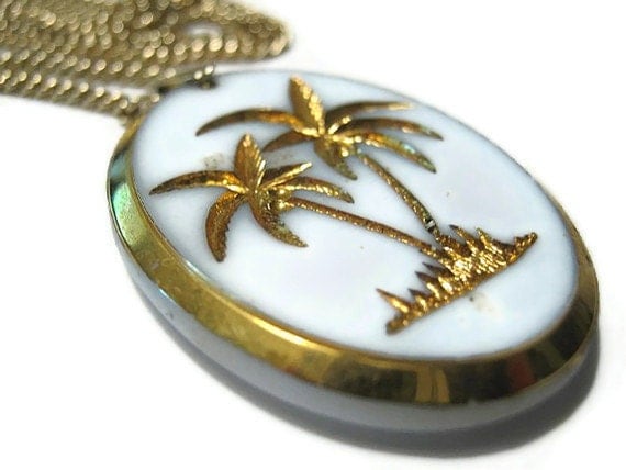 Vintage Germany Milk Glass Palm Tree Necklace