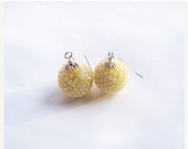 Cream beaded beads ball  earring  with sterling silver filled hook ,delicate jewelry  ,beaded jewelry, seed beads jewelry, bubble jewelry