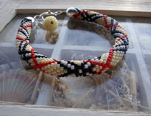 CIJ  Bead crochet rope bracelet with striped pattern, seed beads jewelry, beaded jewelry, plus size fashion ,geometric jewelry