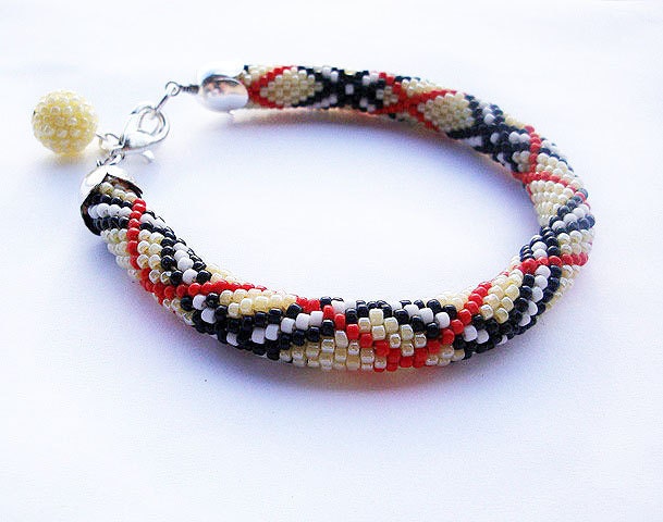 CIJ  Bead crochet rope bracelet with striped pattern, seed beads jewelry, beaded jewelry, plus size fashion ,geometric jewelry