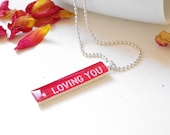 cherry red Pendant, statement pendant, FREE CHAIN, red, typography, loving you - QueenAndEye