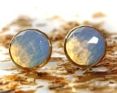 Moonstone stud earrings, gold studs, Facet cut Moonstone, stone earrings, post earrings, White Moonstone earrings.