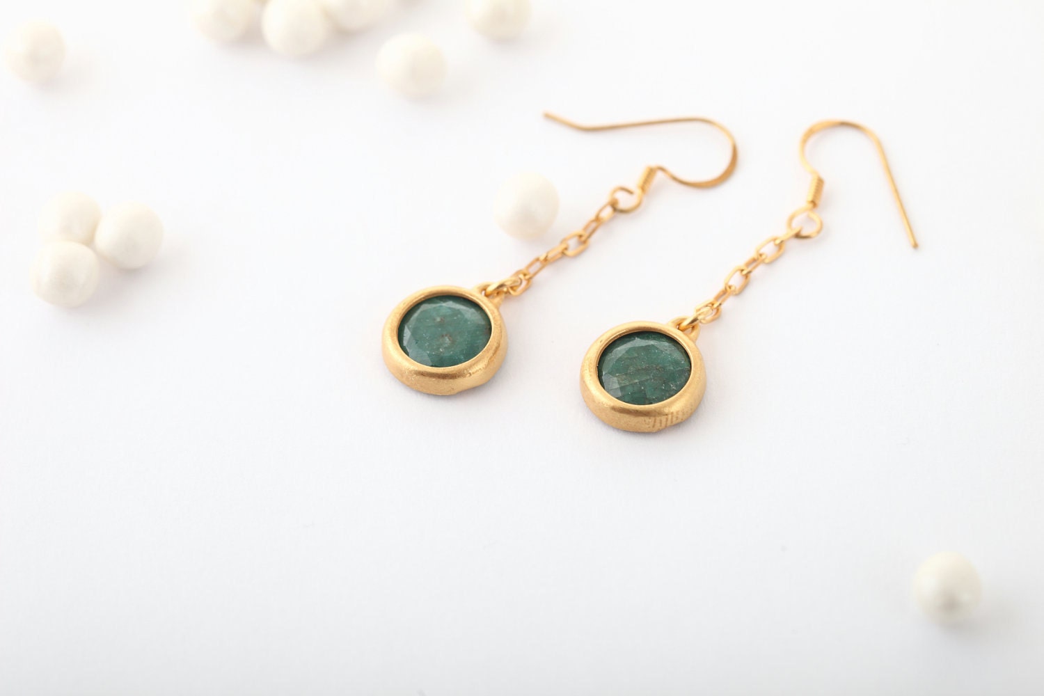 Christmas gift for women: Emerald Earrings, Green Gold earrings, stone earrings, green gem stone, dangle earrings