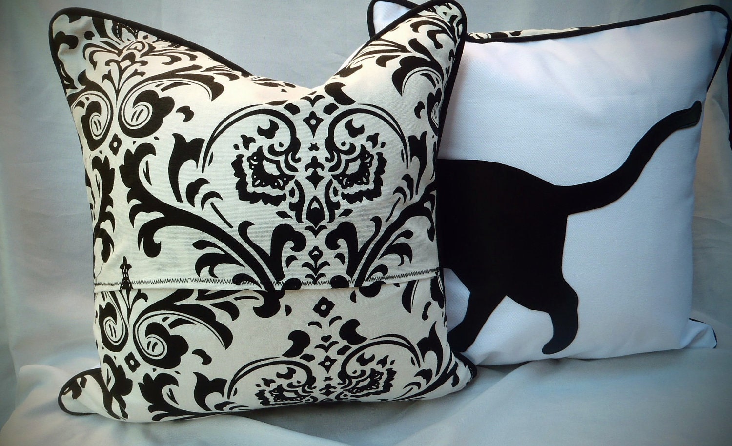 Black and White Cat Silhouette Decorative Pillows 16"X16"