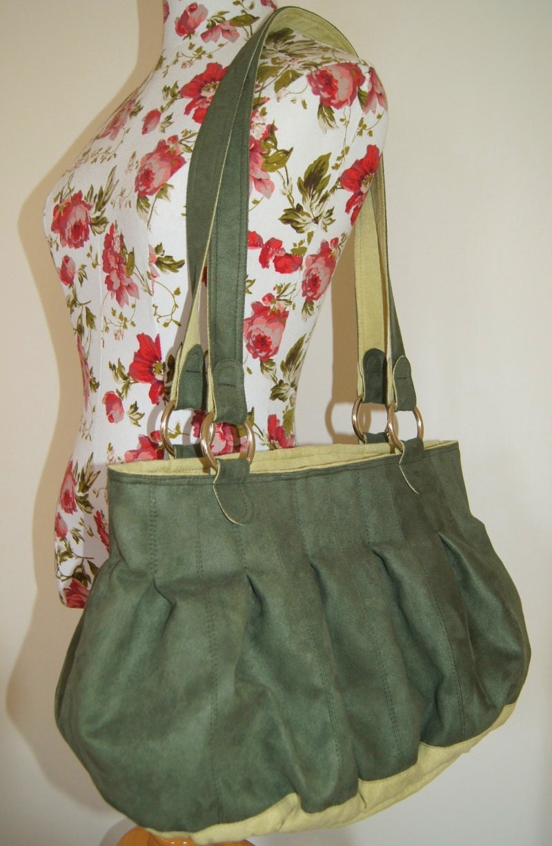 Momma Bag Olive Classic Pleated  Bag with metal rings and pleats --Pleated Purse-- Custom Handmade