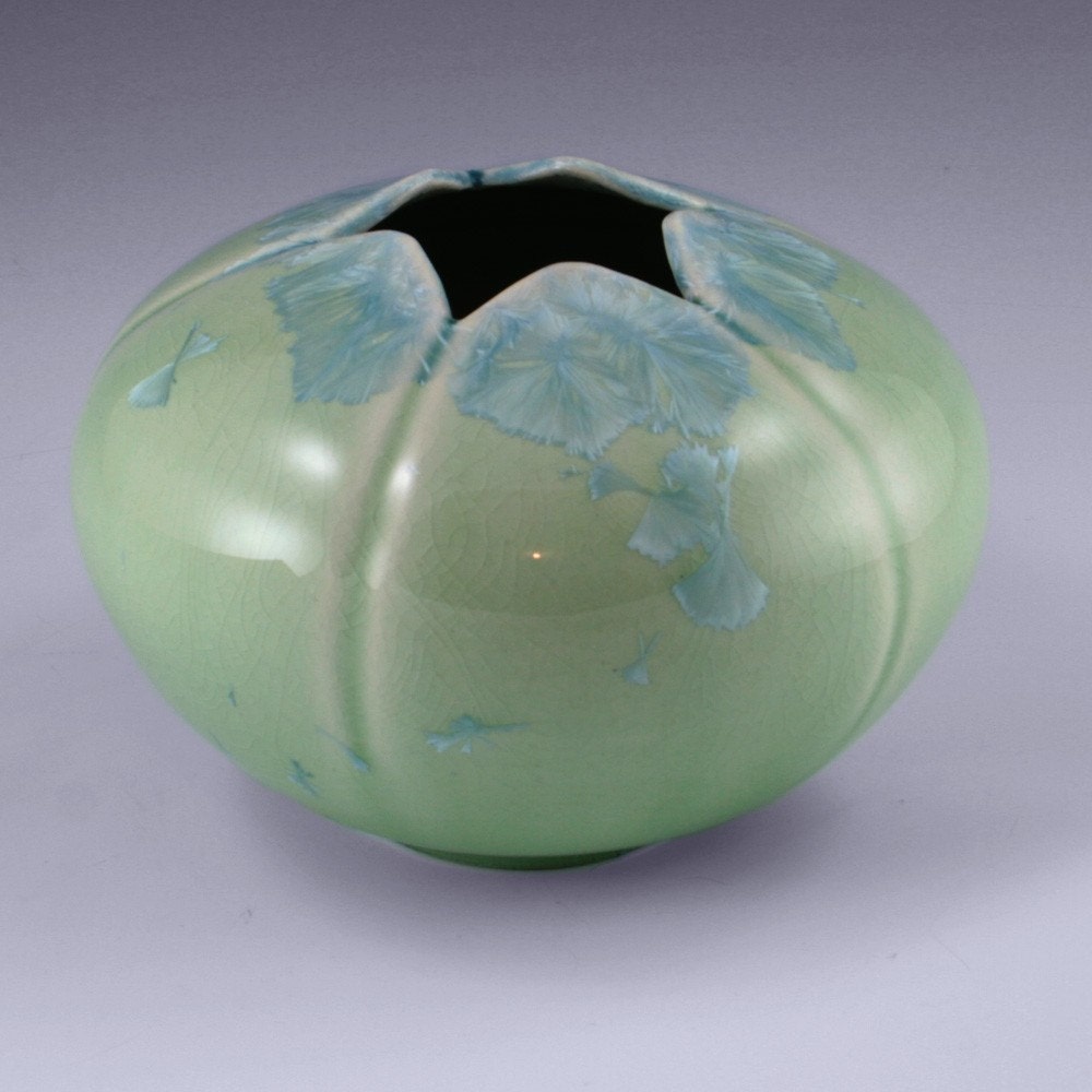 Hand Carved Crystalline Glazed Vase: Free US Shipping