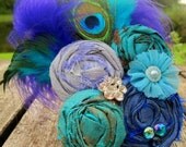 Rosette Hairclip Teal & Purple Peacock Vintage Elegance hand rolled rosette hairclip