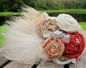 Hairclip- Russet & Cream Floral Vintage Elegance hand rolled rosette hairclip