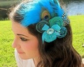 Rosette Hairclip Turquoise Peacock Vintage Elegance hand rolled rosette hairclip