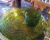 Vintage Anchor Hocking Green Soreno Glass Snack Sets (2)