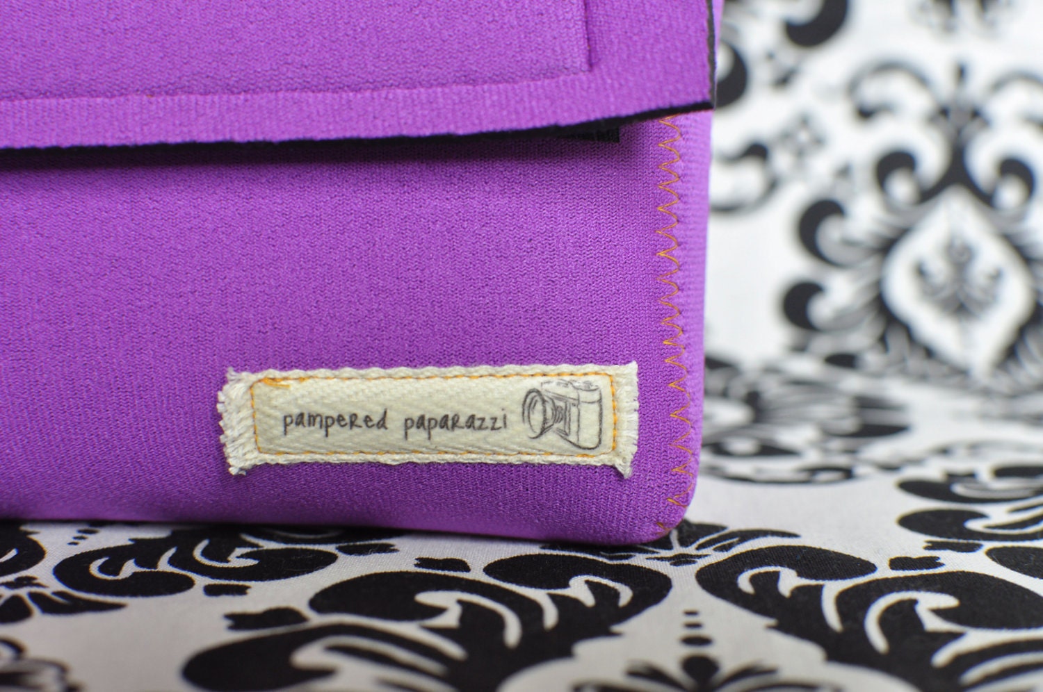 DSLR Camera Case - Bright purple neoprene with contrasting orange stitching