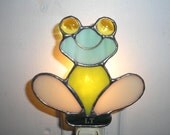 LT Stained glass green Frog night light lamp made with 4 greens and a big smile