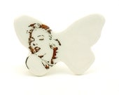 Butterly Mairylin Monroe Holywood Star White Porcelain Big Brooch  Handmade for Bag Scarf  Blouse - MonaLina