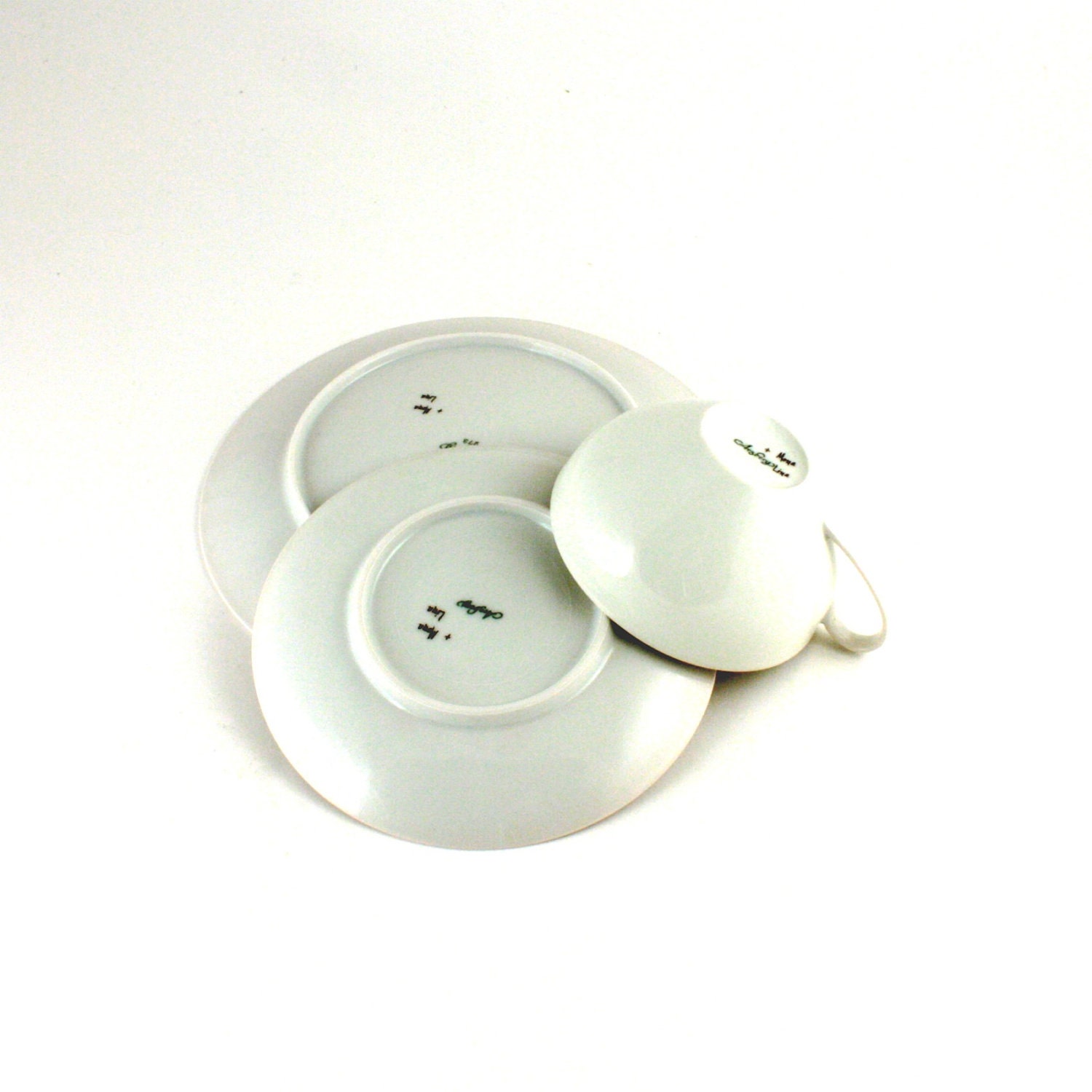 Alice's Birthday Cup Set Non - Birthday Altered Vintage Coffee Tea Cup Saucer and Dessert / Cake Plate White Porcelain Romantic