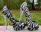 Zebra Silver & Black Glitter Heels