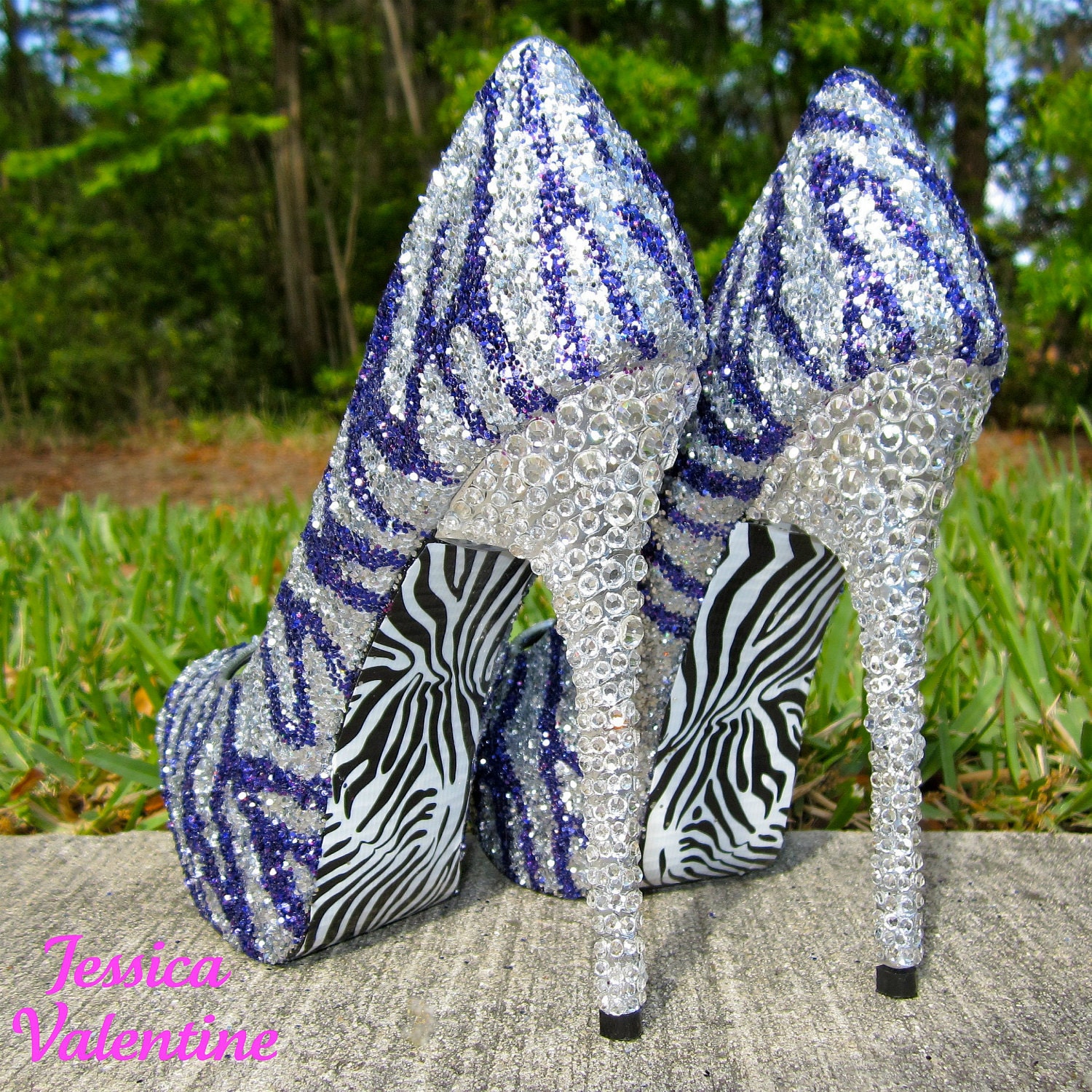 Zebra Purple & Silver Glitter Heels