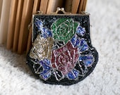 SALE - Vintage Petite Beaded Formal Rose Evening Purse Clutch