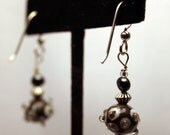 Funky Gray with White, Gray, Clear Dots Lampworking Sterling Silver Earrings