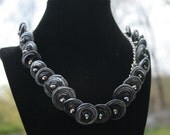 Handcrafted Black Disc Lampworking Beads Sterling Silver Necklace