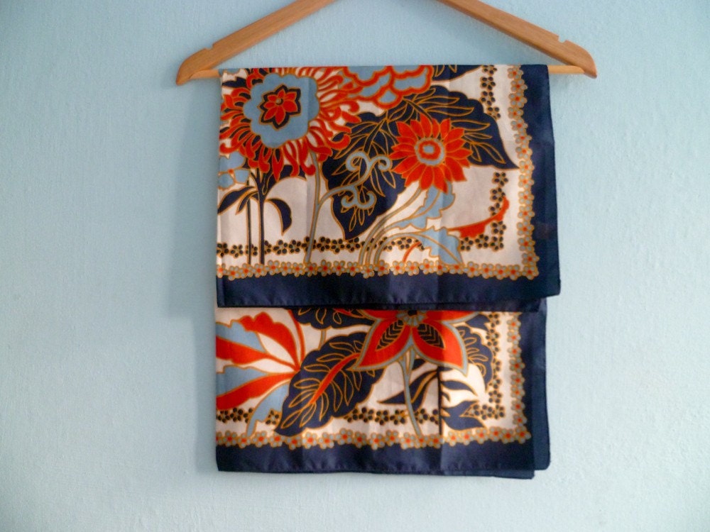 Vintage 60s classic scarf floral mod red white blue