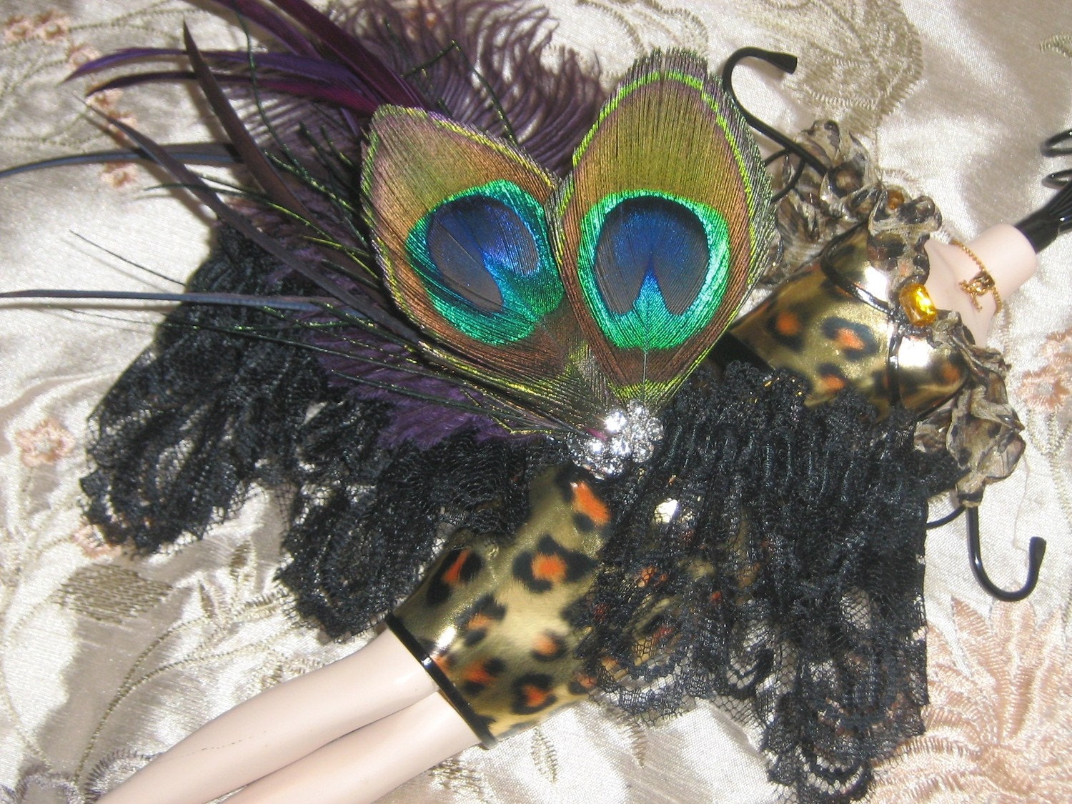 Wedding Garter, Black Lace Garter, Peacock Garter, Purple Feather Garter, Rhinestone Garter, Prom Garter, Steampunk/Rustic/Gothic Garter