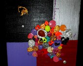 Paint collage "ANGEL WITH GIFTS" acrylic on canvas w/beads