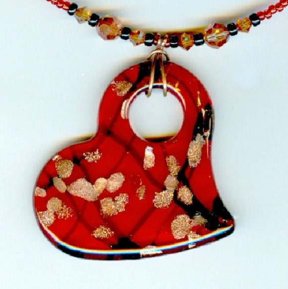 Glass Pendant Necklace Dichroic Red Heart