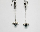 Vampire Bat Earrings Long Sterling Black Onyx