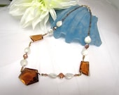 Deco Amber Glass Beaded Necklace with Coin Pearls