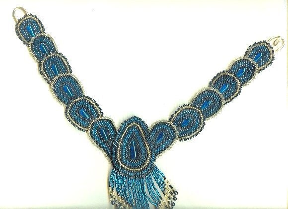 Black Beadwork Necklace Fringed Choker Peacock