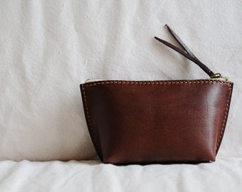 Hand Stitched Dark Brown Leather Pouch