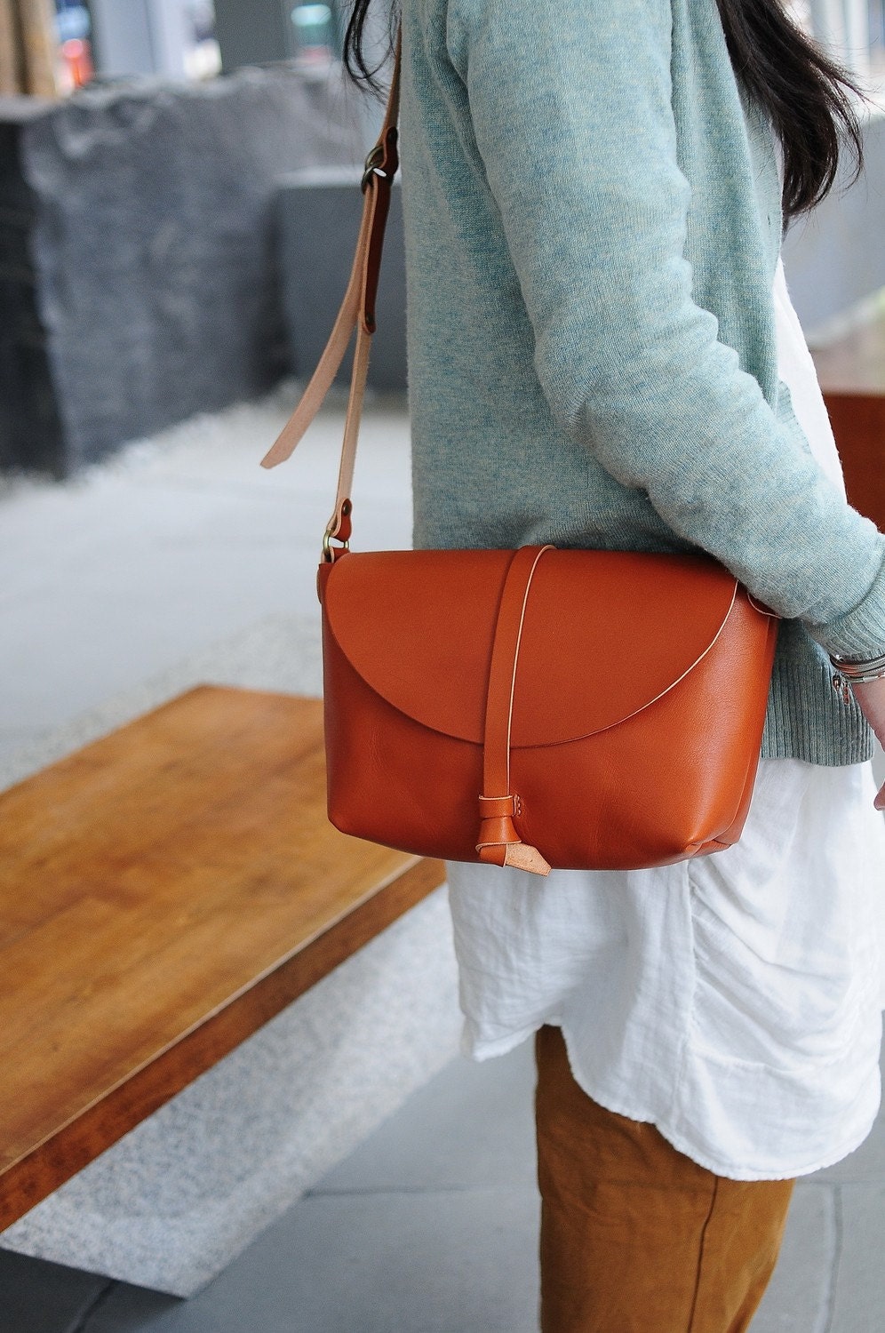 Hand Stitched Leather Shoulder Bag/ Carry On Bag