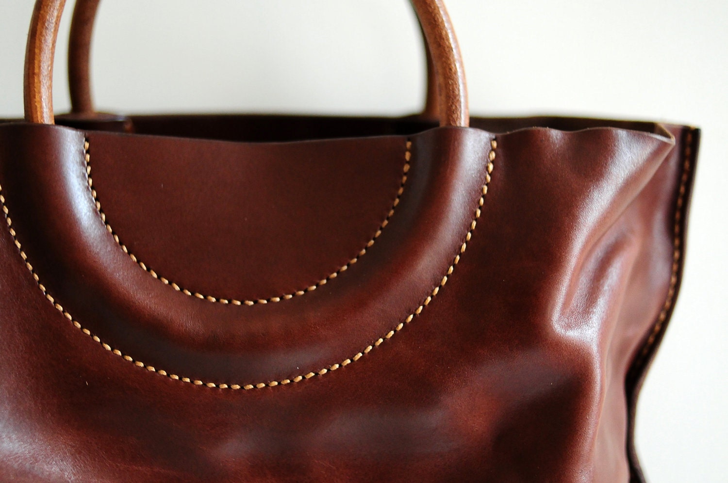 Hand Stitched Washed-Out Brown Leather Tote Bag
