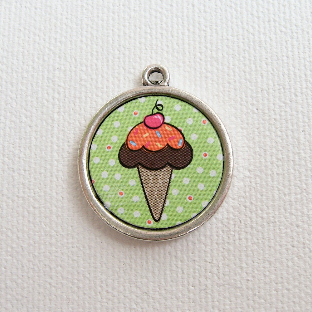 Custom Pet I.D. Tag, Ice Cream Cone on Silver Double Sided Tag