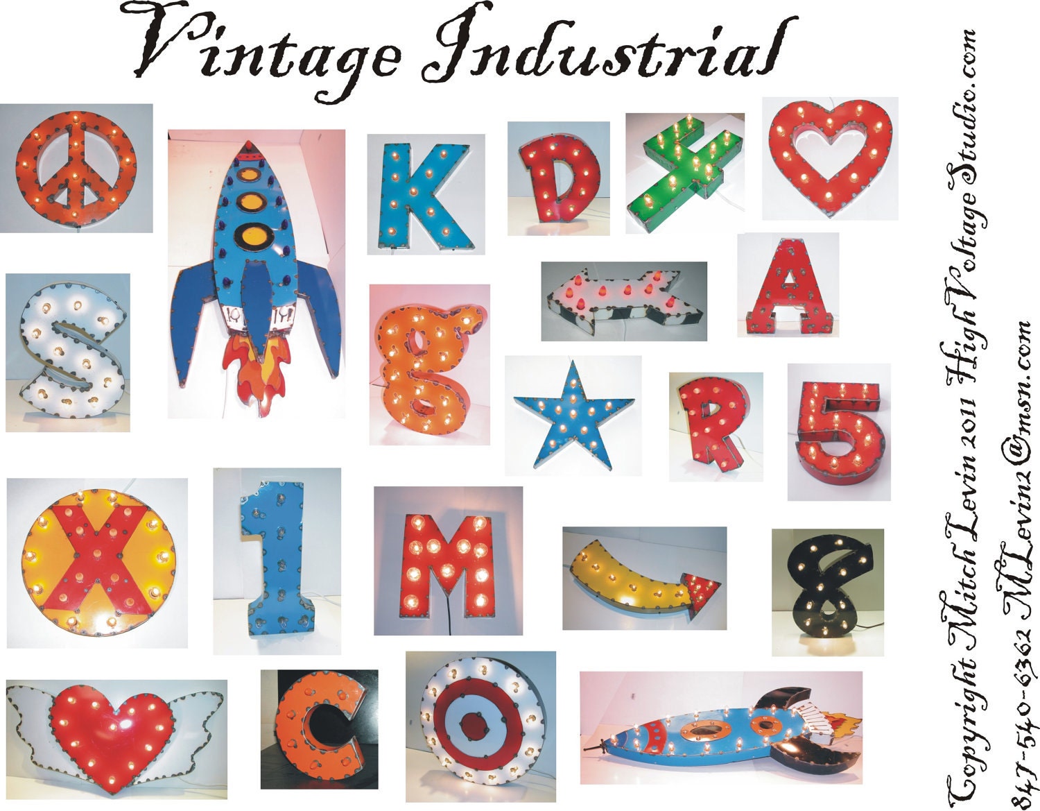 Orange g Vintage Industrial Metal Sign Letters & Lights