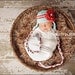 Turquoise, red and white earflap hat w/ flower and pearl accents -- Newborn Photography Prop