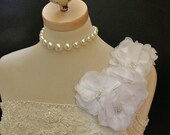 Floral Wedding  Sash, Bridal Wedding Sash, Shoulder Strap Sash, Pearl, White, Ivory