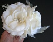 Bridal Hair Flower, Ivory Bridal Hair Flower, Feather Flower, Wedding, Hair Flower, Pearl Hair Flower, Hair Accessories