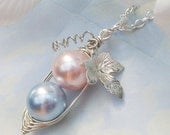 Two Peas in a Pod for a Special Girl and Boy in Silver with Vine and Leaf Swarovski Pearls Brides, Bridesmaids, Friends, sister Or Moms