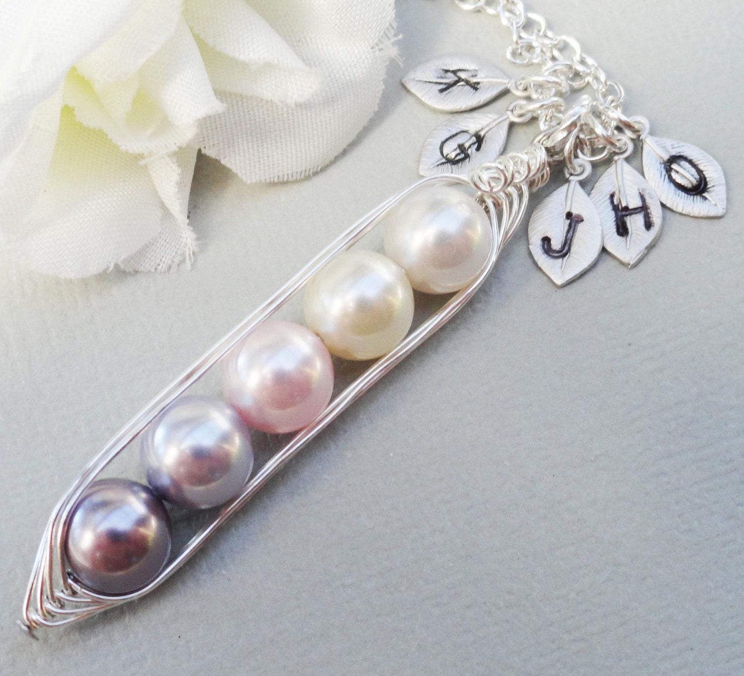Set Of 2 Sweet Peas In A Pod 2, 3,4 Or 5 Pearls Pure  Colors - Pick And Mix Your Colors