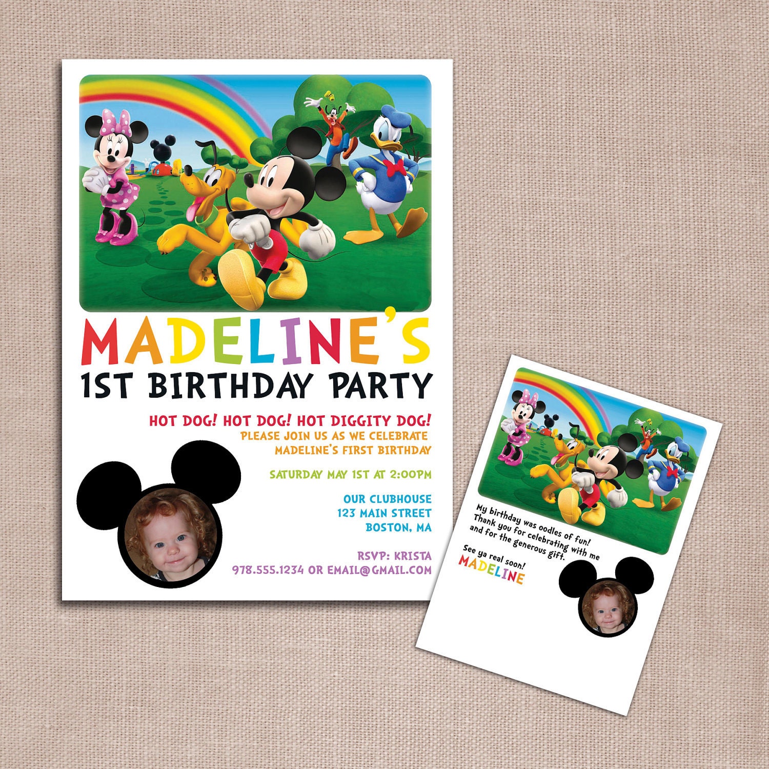 Mickey Mouse Clubhouse birthday invitation and thank you DIY printable